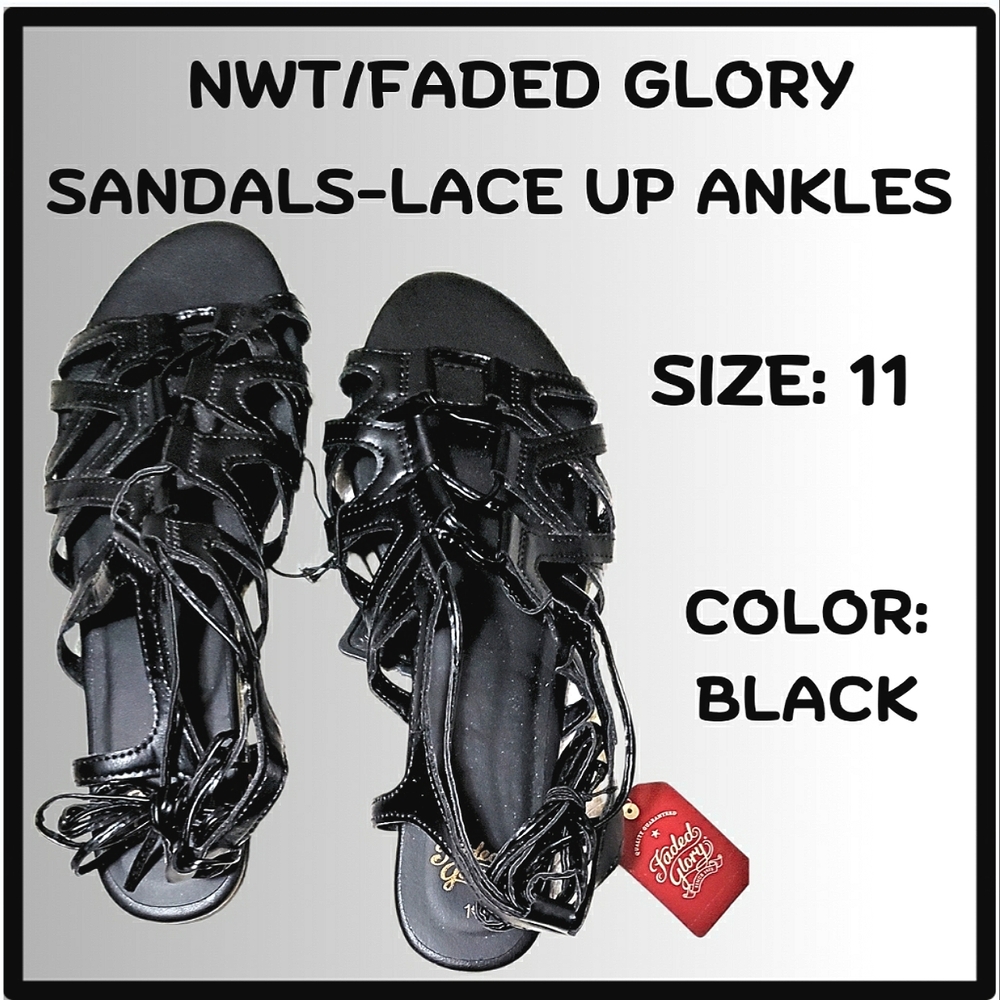 🔥NWT/FADED GLORY/SANDALS LACE-UP ANKLES/WOMENS SIZE 11
